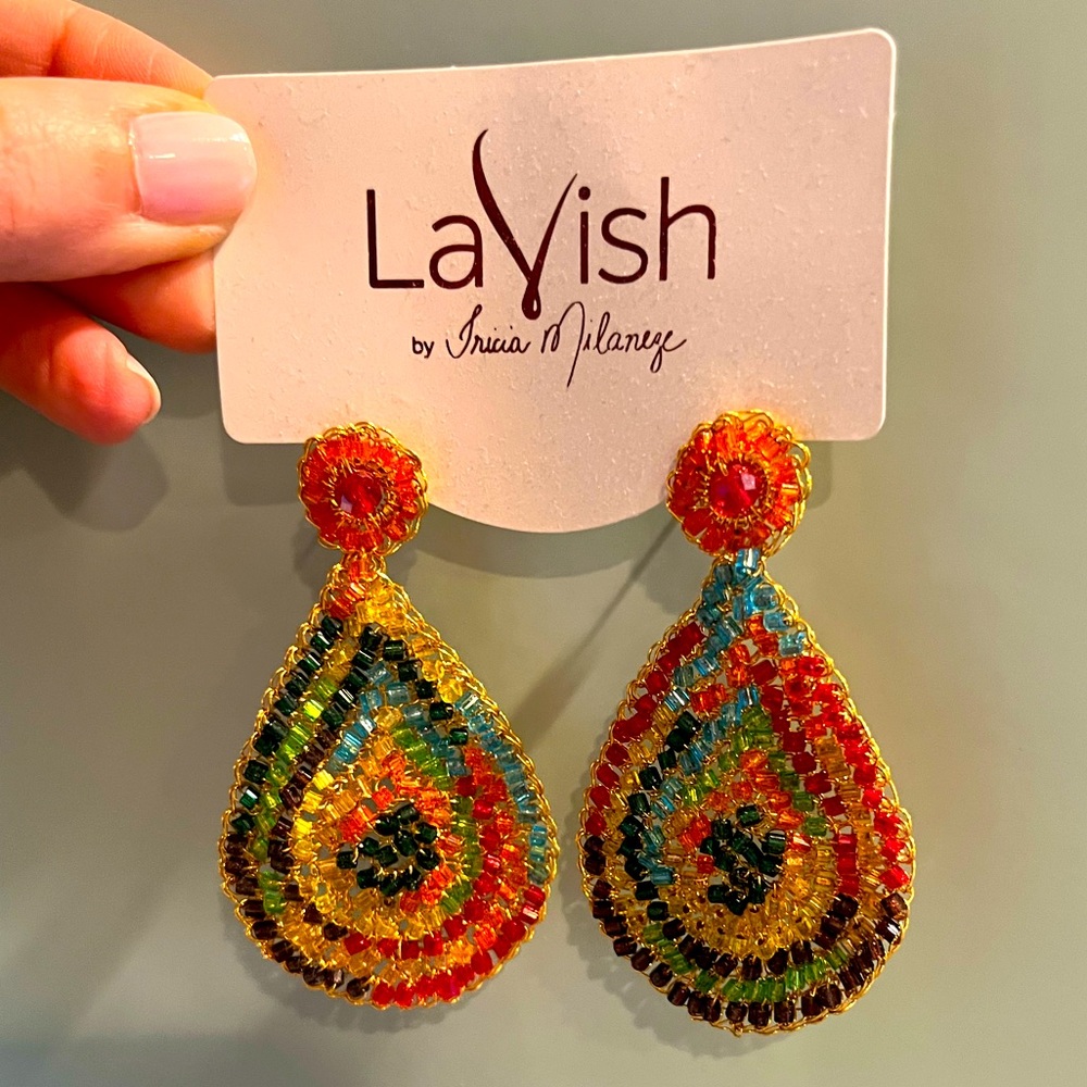 Lavish by Trisha Milanege- NEW! gorgeous drop beaded colorful earrings